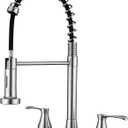 HOMELODY 2 Handles Kitchen Faucet with Pull Down Sprayer for 3 Hole Sink, 360 Rotating Spout Commercial 2 Handle Stainless Steel Kitchen Faucets with Deck Plate Brush Nickel