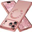ZIYE Clear Magnetic Case for iPhone 17 Pro Case, Compatible with MagSafe, Luxury Slim Soft Shockproof Support Wireless Charging Phone Cover for Women Girls Girly-Rose Gold
