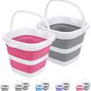 2 Pack Collapsible Buckets 5L 1.3Gallon Small Cleaning Bucket for Household Portable Plastic Bucket Outdoor Car Washing Tub Foldable Camping Beach Sand Water Pot Pail Space Saving Square Grey and Pink