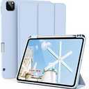 kenke Case for iPad Pro 12.9 Inch with Pencil Holder 2022/2021/2020, Slim Trifold Smart Protective Cover, Soft TPU Back Case with Auto Sleep/Wake for iPad Pro 12.9" 6th/5th/4th Generation, Light Blue