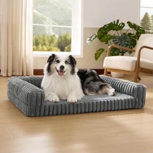 Bedsure ComfyFleece™ Orthopedic Dog Beds for Extra Large Dogs, Waterproof Memory Foam XL Pet Bed with Sides, Non-Slip and Egg-Crate Foam Big Dog Couch Sofa with Washable Corduroy Cover, Grey