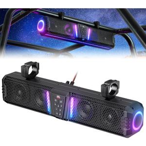 KEMIMOTO Midnight 60 26-inch UTV Sound Bar Waterproof IP66, 65Hz Deep Bass, APP Control Multicolor Lights, Metal-Built Soundbar Bluetooth for ATV Golf Cart Marine Boat fits 1"-2" Roll Bar (Black)