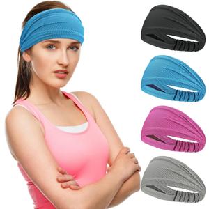 Sukeen Cooling Workout Headbands Women Men, Wide Stretchy Non-Slip Moisture Wicking Hairband, Sports Running Sweat Bands (Black/Blue/Rose Pink/Grey)