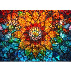 Stained Glass Flower of Life Puzzles for Adults 1000 Pieces, Impossible Hard Difficult Challenging Puzzles for Adults, Colorful Mosaic Flower of Life Jigsaw Puzzle 1000 Pieces
