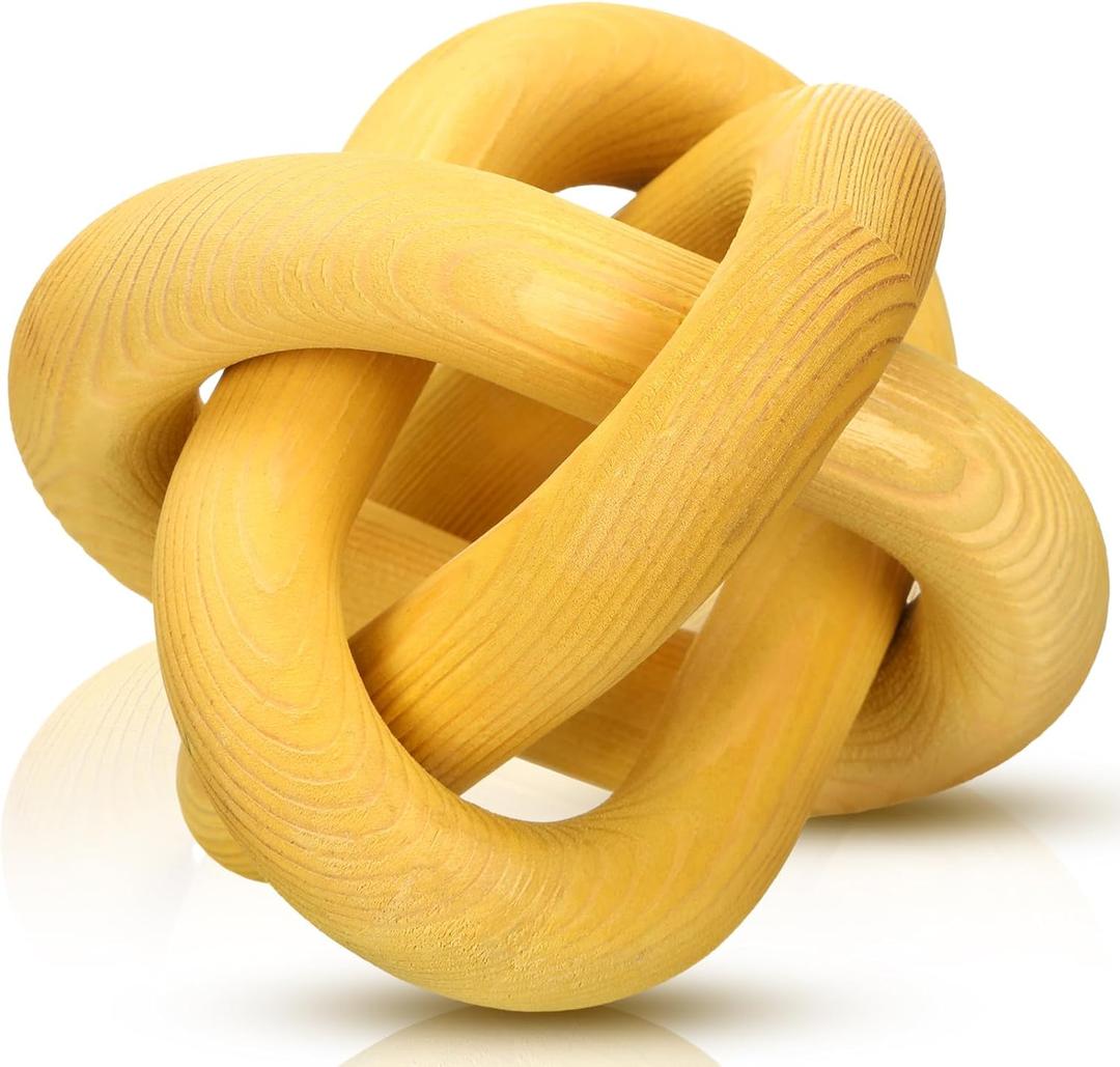 Yalikop 3 Link Wood Knot Decor Rustic Home Dcor Accents Hand Carved Coffee Table Decoration, Boho Chain Link Decoration, Modern Shelf, Rustic Objects for Home Living Room Bedroom(Yellow)