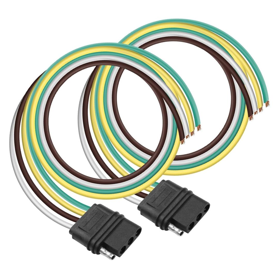 XMSJSIY 4 Way Trailer Harness Wire Connector 4 Pin Flat Plug Female Trailer Wiring Harness Extension Connector Car Side 4-Pin Towing Harness Extension Kit Bare Wire Outlet Adapter -2PCS - 95CM