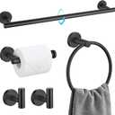 TQKAG Matte Black Bathroom Hardware Set 5 Pieces, SUS304 Stainless Steel Towel Bar Set Round Bathroom Towel Rack Set Wall Mounted