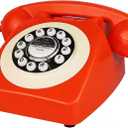 Retro Phone, TelPal Corded Telephone, Old Fashion Telephones, Vintage Antique Desktop Phone, Classic 1980's Landline Phones for Home & Office Decor, Novelty Hotel Telephone with Redial (Orange)