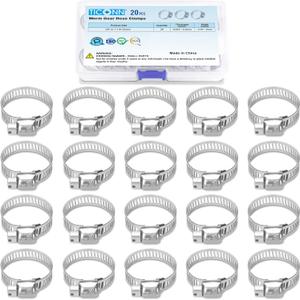2 x TICONN 20PCS Hose Clamp Set - 5/8''1'' 304 Stainless Steel Worm Gear Hose Clamps for Pipe, Intercooler, Plumbing, Tube and Fuel Line