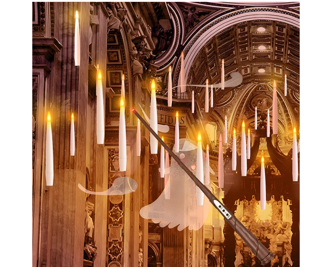 Floating Candles, 20PCs Floating Candle with Wand, Magic Hanging Candles Flickering Warm Light Flameless Floating LED Candle, Battery Operated Taper Candle Set for Birthday Theme Party, Gift for Kids