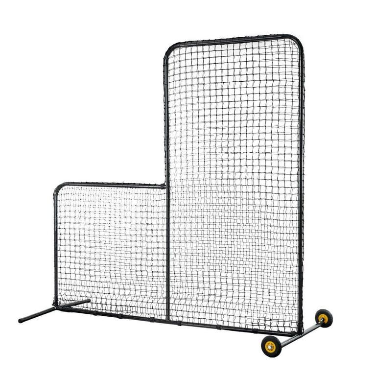 Baseball Softball L Screen - 7x7ft Pitching Net, Portable Batting Cage Protector with Wheels & Carry Bag, Heavy Duty Safety Screen for Pitcher Protection, Training