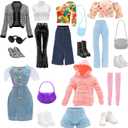 15 PCS Doll Clothes & Accessories Includes 5 Stylish Doll Outfit, Hooded Wear, Dress, Jacket, Casual Clothing with 5 Pairs of Shoes 5 Accessories for 11.5 Inch Girl Dolls Fashion Set