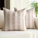 DOMVITUS Floral Pillow Covers 20x20 Inch Set of 2, Vintage Striped Block Print Decorative Throw Pillow Covers Neutral Farmhouse Boho Home Decor for Couch Sofa Bed Living Room, Cream White