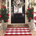 Christmas Red and White Plaid Rug, 28 x 43 Inches Cotton Hand-Woven Layered Door Mat for Front Porch, Entryway, Outdoor Holiday Decor, Washable Buffalo Check Rug for Home, Patio, Kitchen