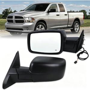Driver Left Side Mirror Compatible With 2014-2018 Ram 1500 2500/2019-2022 Ram 1500 Classic With Manual Folding Power Glass Heated Temperature Sensors Replace#68462819AA (Black, 6Pins)