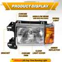 Headlight Assembly Compatible with Ford Bronco F150 F250 F350 F450 Truck 1987-1991 Halogen Type Head Lamp, OE-Style Headlight Replacement for E9TZ13008C E9TZ13008D, Chrome Trim Pair