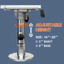 ONHI Adjustable Aluminum Boat Seat Pedestal 14-20 Inch Height with Slide, Locking Mechanism, Silver Matte Brushed Finish, Ideal for Fishing Boats and Marine Vessels