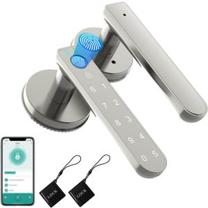 Fingerprint Door Lock, Fingerprint Door Knob Biometric Door Lock Smart Door Knob with App Control, Keyless Entry with Handle for Home Office Apartment Bedroom Nickel