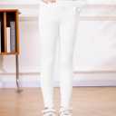 Girls Leggings Cotton Pants Stretchy Tight Toddler Basic Casual Legging with Pockets 5-13years (White)