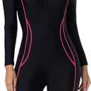 ODIZLI Women's Modest Swimming Suit Long Sleeve Zip Up Boyleg Swimsuit Surfing Bathing Suit Wetsuit (Black, XS)