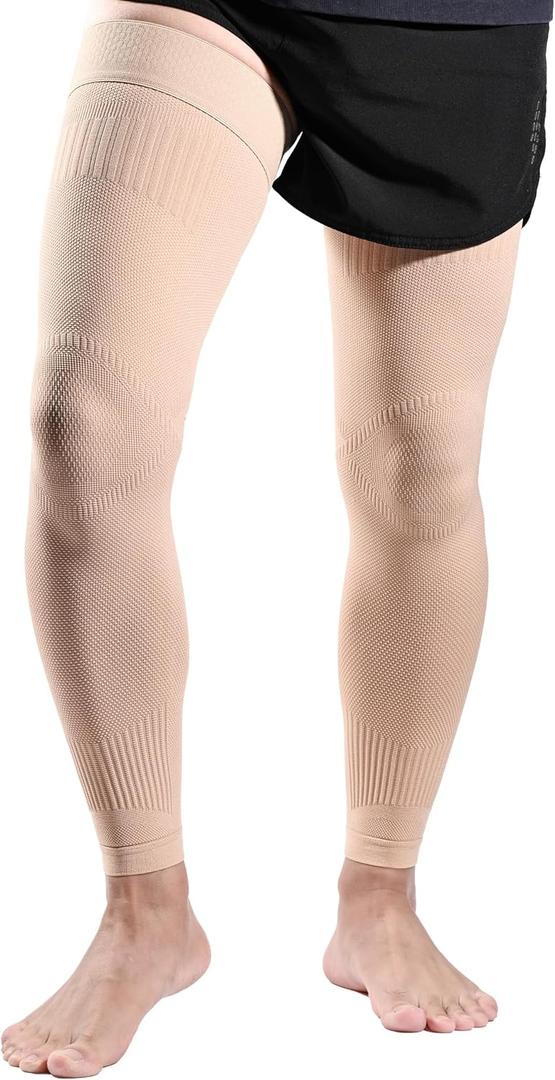 MGANG Full Leg Compression Sleeves for Swelling & Muscle Fatigue | Medical Grade, Non-Slip Silicone Band, Arthritis, Knee Pain Relief, Travel, Sports, Workout, Pregnancy, Post-Surgery