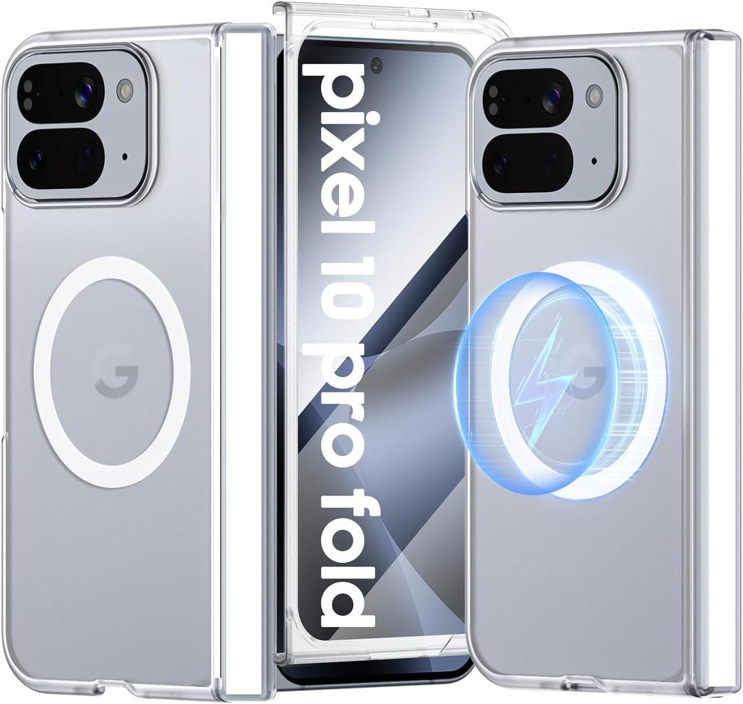 for Google Pixel 10 Pro Fold Case Magnetic [Hinge Protection] [HD Screen Protector] [Translucent Matte] Slim Skin-Friendly&Smooth Shockproof Phone Case for Pixel 10 Pro Fold (Crystal White)