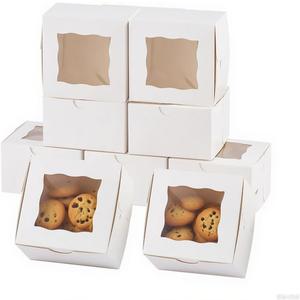 100Pack 4x4x2.5 Cookie Boxes with Window, White Bakery Boxes for Treats, Gift Packaging For Halloween, and Party Favors, Candies, and Small Desserts, Sturdy & Easy Assembly