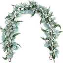 SHACOS 2 Pack 11.8 ft Artificial Flocked Lambs Ear Garland Eucalyptus Fern Leaves Greenery Garland Fake Vines for Mantle Fireplace Door Window Wedding Table Centerpieces Home Decor