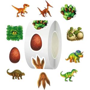 500 Pieces 1-Inch 10 Patterns Dinosaur Stickers Self Adhesive Seals for Water Bottle Laptop Craft Luggage Skateboard Scrapbooking Multi Decors