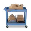 Luxor EC11-BU Plastic Utility Tub Cart with Two Shelves 2.5" Deep Each, 400 lbs. Weight Capacity, Ergonomic Push Handle, Blue