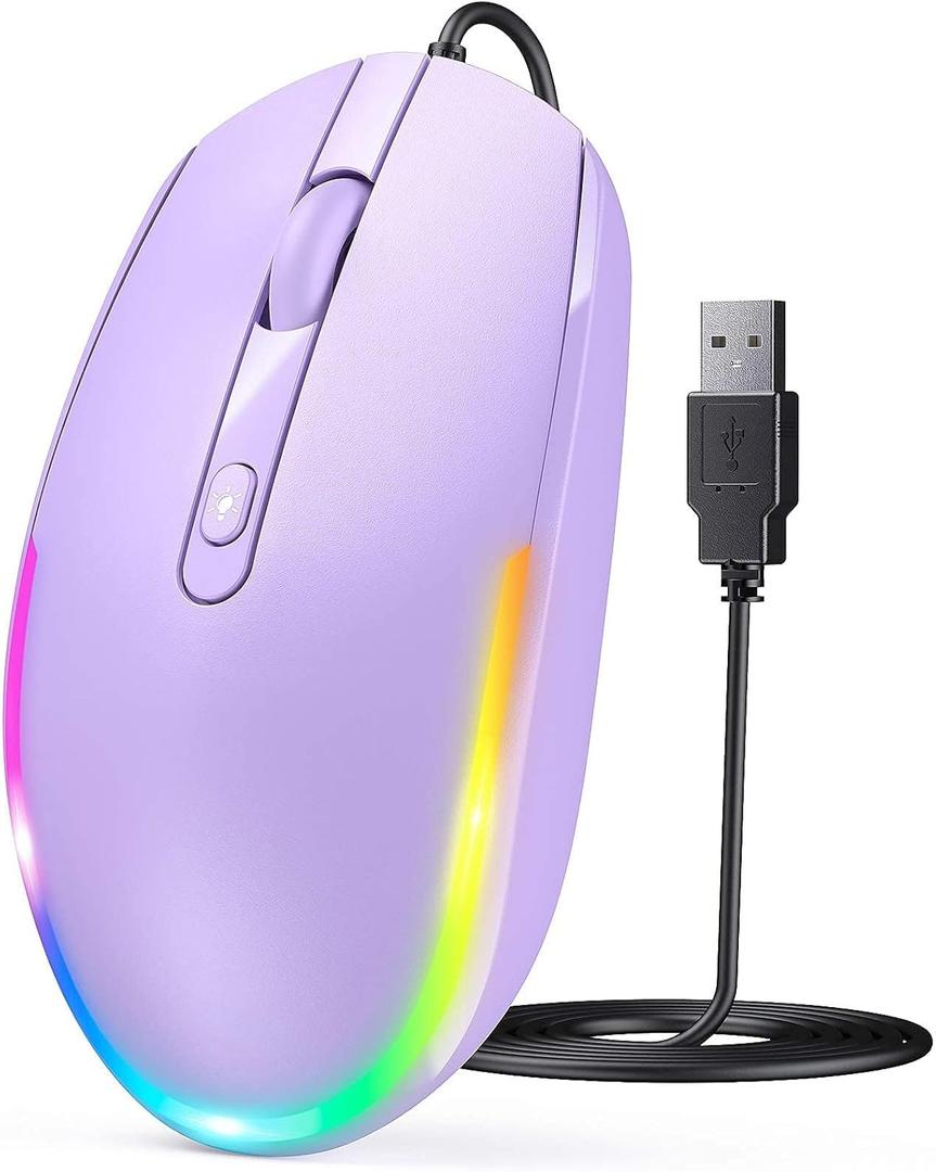 seenda Wired Mouse - USB Computer Mice Wired with RGB Backlit Optical LED Mouse with Attached USB Cord for Laptops Notebooks Chromebook - Purple