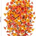 Ivydale 2 PCS Artificial Fall Hanging Flowers Fake Petunias Outdoor, Silk Faux Morning Glory Flowers with Eucalyptus,UV Resistant Realistic Mums Plants for Home Garden Decor (Fall Orange+Yellow)