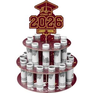 2 x Ranfashiong Graduation Money Holder for Cash Gift Cake with 24 Bill Slots, Congrats Class of 2026 Grad Party Supplies (Red)