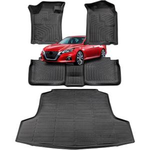 Floor Mats for Nissan Altima 2013-2018 Car Accessories Set All Weather Rubber TPE Tech Black Trunk Cargo Liner & Front Rear Tapetes Custom Fit Carpets for Altima 2018 2017 2016 2015 2014 2013