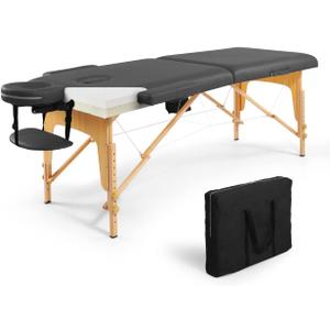 CAPHAUS Premium Memory Foam Massage Table, 84 Inch Foldable & Portable Massage Bed, Height Adjustable Spa Bed, Facial Cradle Salon Bed Wooden Legs & Carry Case, 28 Inch Wide, Black