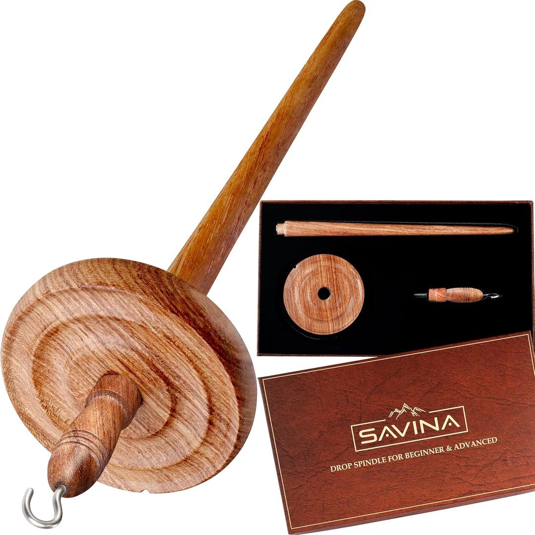 Savina Wooden Hardwood Drop Spindle Top Whorl Yarn Spinner Wheel for Beginners & Advanced,Hand Spinning, Spin Roving into Yarn - Ideal for Sewing Projects