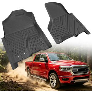 Car Front Floor Mats for Dodge Ram 1500 20092024 (1924 Classic Body Only) | for Ram 2500/3500 Crew & Mega Cab 20102018,All-Weather TPE Floor Liners, Waterproof, Heavy Duty