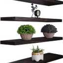 Wood Floating Shelves for Wall Decor, Rustic Wall Shelves for Bedroom Bathroom Kitchen Living Room, Set of 4 Walnut 24 Inch