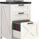 Farmhouse File Cabinet with 3 Drawers for Home Office, White and Black