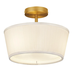 Gold Semi Flush Mount Ceiling Light Fixture,3-Light Ceiling Mount Drum Light Fixture with White Fabric Shade,12.6inch Modern Close to Ceiling Lamps for Living Room, Bedroom, Dining Room,Hallway