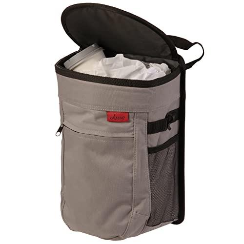 Lusso Gear Spill-Proof Car Trash Can - 2.5 Gal Gray Round - Removable Leak-Proof Liner & Flip-Top Lid - Hanging Trash Can & Trunk Organizer for SUV - Travel & Camping