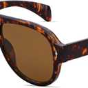 Retro Aviator Sunglasses for Women Men Trendy 70s Vintage Plastic Square Eyewear Tinted Lenses Sunnies