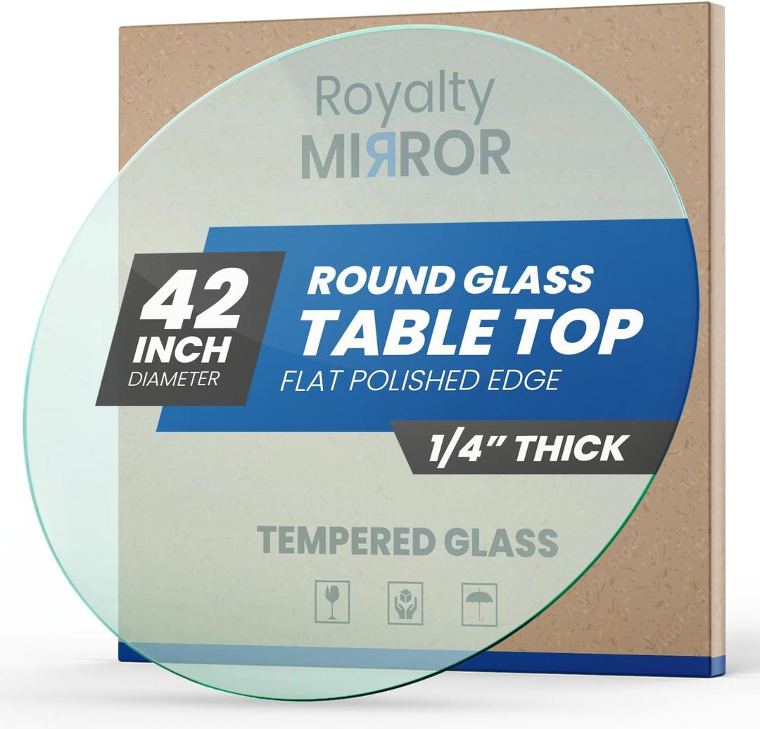 Royalty 42" Inch Round Tempered Glass Table Top Clear Table Top Glass Useful for Replacement, Tabletop Protector, Patio, Dining, Coffee, Desks - 1/4" Thick Flat Polished Edge