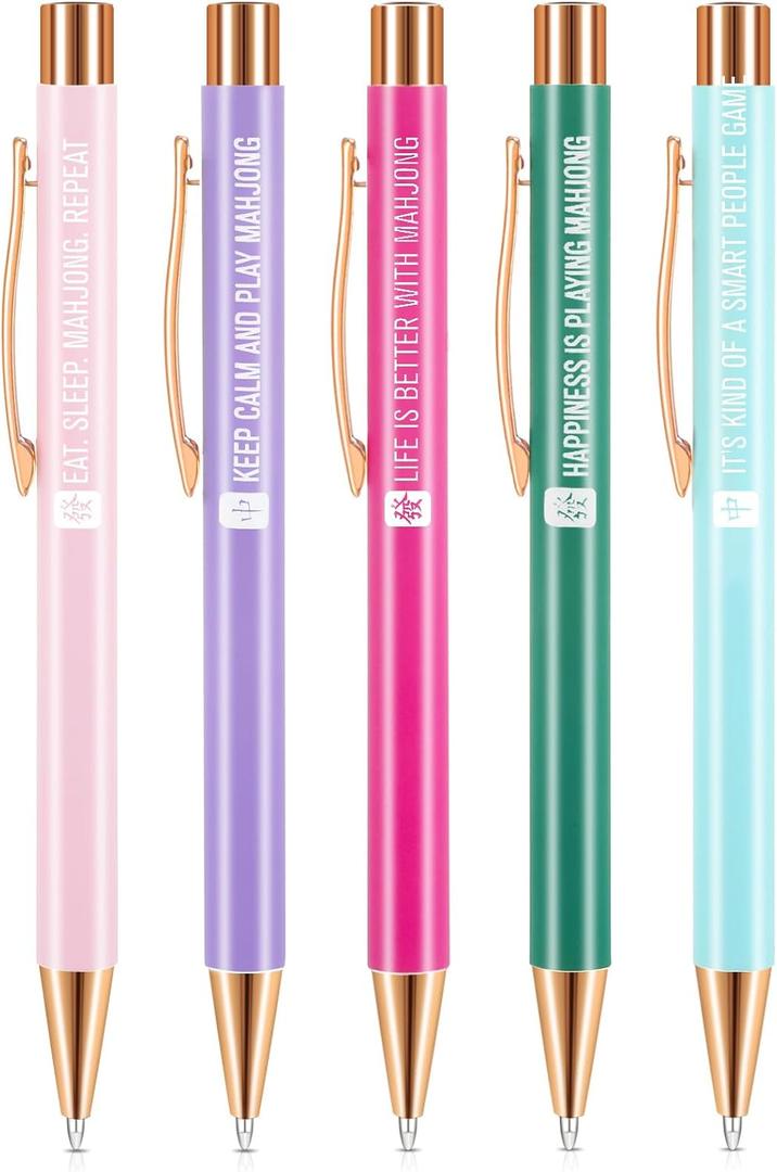 Set of 5 Mahjong Pens Funny Mahjong Gifts for Women Mah Jong Ballpoint Pens for Mah Jong Lovers Office Home Birthday (Classic)