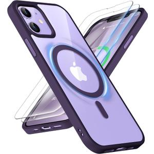 ORETECH Magnetic for iPhone 12 Case/iPhone 12 Pro Case, [Compatible with MagSafe][2 Pcs Screen Protectors][15 FT Drop Protection], Shockproof Bumper Phone Case iPhone 12/12 Pro Cover, Deep Purple