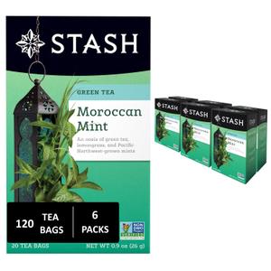 Stash Tea Moroccan Mint Green Tea - Caffeinated, Non-GMO Project Verified Premium Tea with No Artificial Ingredients, 20 Count (Pack of 6) - 120 Bags Total