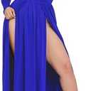 SILUI Women's 2025 Fall Western Dress Sexy Double High Slit Deep V Neck Plus Size Long Sleeve Maxi Club Party Dresses, Medium