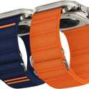 Suitisbest 2 Pack Sport Band Compatible with Apple Watch Ultra Band 49mm 46mm 45mm 44mm 42mm 41mm 40mm 38mm, Stretchy Sport Loop Strap for iWatch Series 11 10 9 8 7 6 5 4 3 2 1, SE 3 2 1, Ultra 3 2 1 (Orange/Midnight Blue)