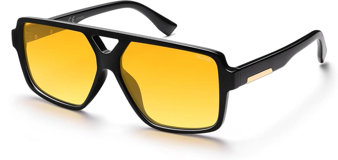SOJOS Retro Oversized Square Polarized Sunglasses for Women and Men Vintage Shades Classic Large Sun Glasses SJ2618 (Black/Yellow)