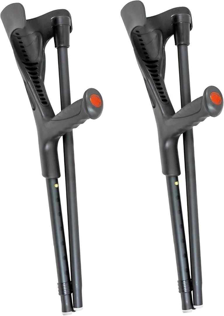 PEPE Mobility Folding Crutches for Adults (x2 Units), Open Cuff, Adjustable Height, Aluminium, Orthopaedic, Elbow Crutches Women and Men, Black
